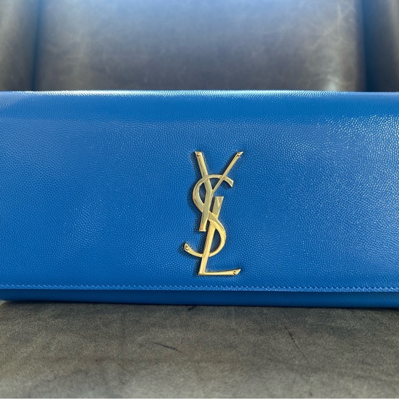 Saint Laurent Blue Leather Clutch with Gold Hardware - Picture 2 of 11